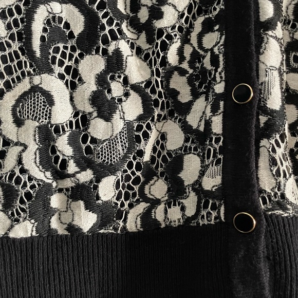 7th Avenue Black and Cream Floral Print Long Sleeve Cardigan Size S - Picture 5 of 6